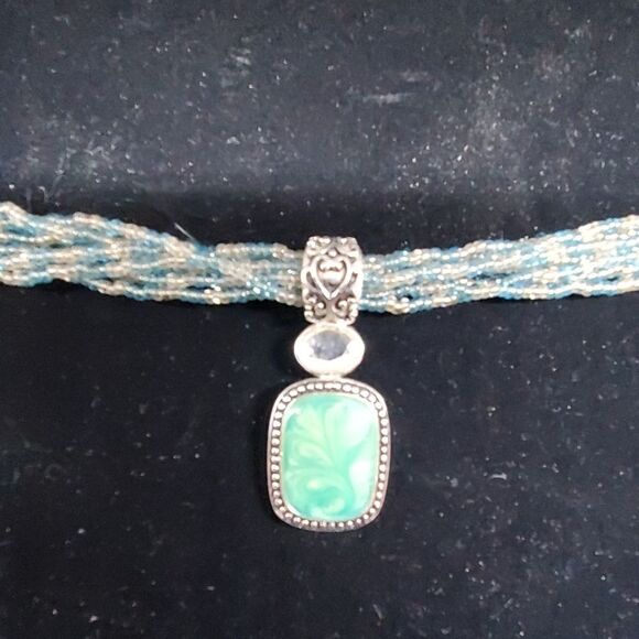 Lia Sophia Blue Coast Blue & Gray beaded necklace with Pendant - Picture 3 of 3